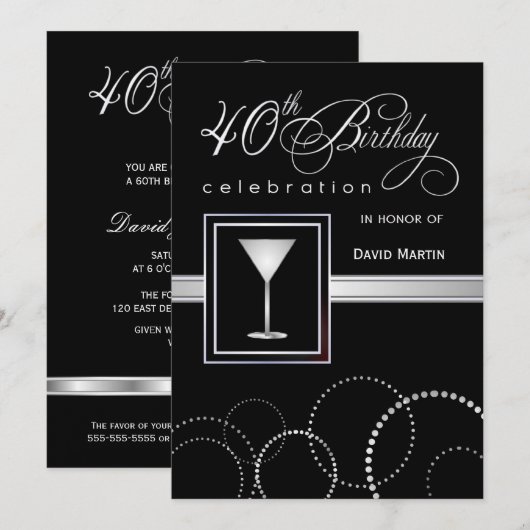 40. Geburtstag - Party Einladung mit Monogramm (Vorne/Hinten)