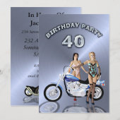 40. Geburtstag Party Einladung mit Motorrad (Vorne/Hinten)