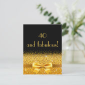 40. Geburtstag Party Einladung schwarz mit Goldbog (Stehend Vorderseite)