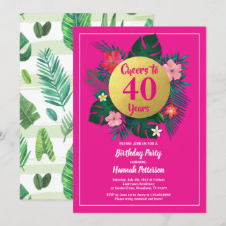40. Geburtstag Party Einladung tropisches Rosa
