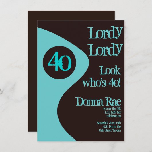 40. Geburtstag Party Einladungen Aquamarin braun (Vorne/Hinten)
