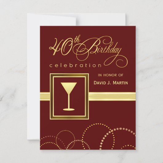 40. Geburtstag Party Einladungen - Burgund & Gold (Vorderseite)