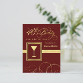 40. Geburtstag Party Einladungen - Burgund & Gold (Stehend Vorderseite)