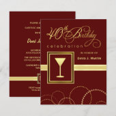 40. Geburtstag Party Einladungen - Burgund & Gold (Vorne/Hinten)