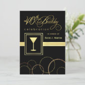 40. Geburtstag Party Einladungen - Gold und Schwar (Stehend Vorderseite)