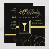 40. Geburtstag Party Einladungen - Gold und Schwar (Vorne/Hinten)