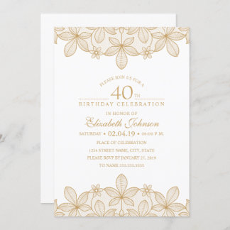40. Geburtstag Party Einzigartige Goldene Spitze Einladung