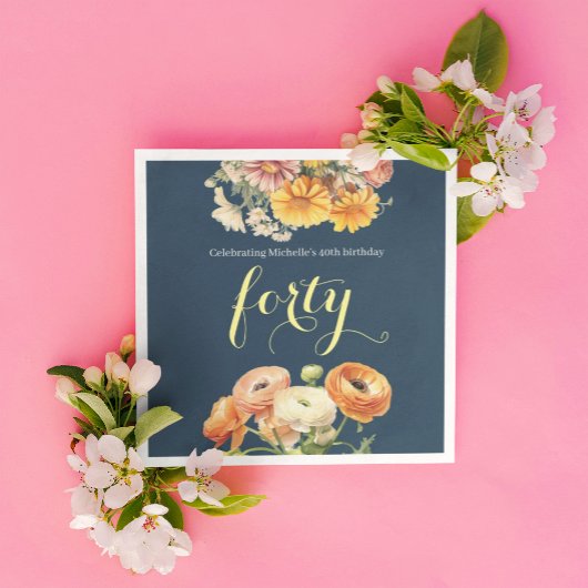 40. Geburtstag Party Elegant Fröhliche Blüte Serviette