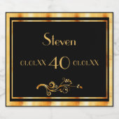 40. Geburtstag Party elegant schwarz und gold Schaumweinetikett (Einzelnes Label)