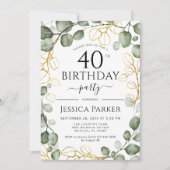 40. Geburtstag Party Eukalyptus Wasserfarbe Einladung (Vorderseite)