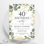 40. Geburtstag Party Eukalyptus Wasserfarbe Einladung<br><div class="desc">Elegante botanische Party Einladung zum 40. Das elegante Design ist mit handgemalten Aquarellpflanzen,  Eukalyptusblättern und Skript-Schriftart ausgestattet. Gedruckte Zazzle Einladungen oder Sofortdownload digitalen druckbaren Vorlage. Personalisieren Sie Ihre persönlichen Daten. Nachricht,  wenn Sie weitere Anpassungen benötigen.</div>