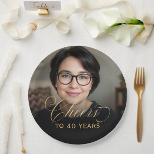 40. Geburtstag Party Foto Gold Script Cheers Pappteller