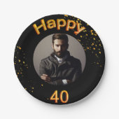 40. Geburtstag Party Foto Goldballons schwarz Pappteller (Vorderseite)