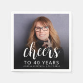 40. Geburtstag Party Foto White Script Cheers Serviette (Vorderseite)