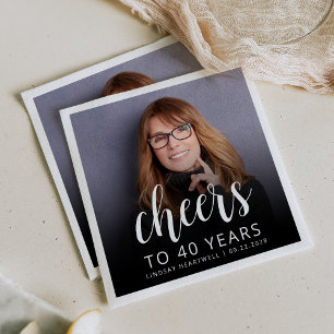 40. Geburtstag Party Foto White Script Cheers Serviette
