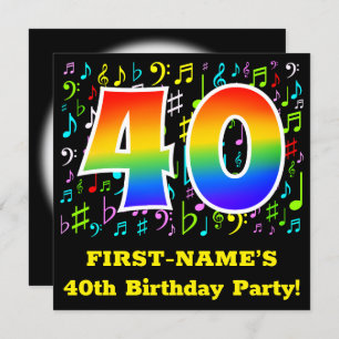 40. Geburtstag Party: Fun Music Symbols, Rainbow 4 Einladung