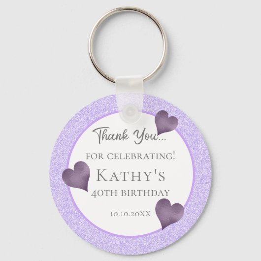 40. Geburtstag Party Geschenk Lila Herzen Schlüsse Schlüsselanhänger (Vorderseite)