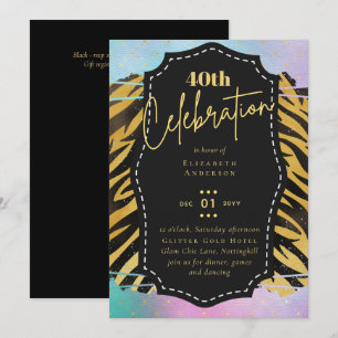 40. Geburtstag Party Gold Animal Print Glitzer Gla Einladung