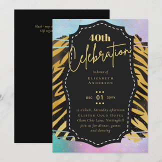 40. Geburtstag Party Gold Animal Print Glitzer Gla Einladung