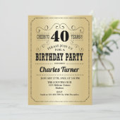 40. Geburtstag Party - Gold Black Einladung (Stehend Vorderseite)