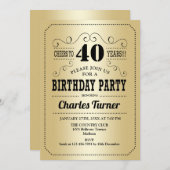 40. Geburtstag Party - Gold Black Einladung (Vorne/Hinten)