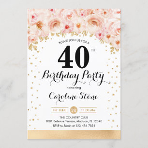40. Geburtstag Party - Gold-Blume Einladung