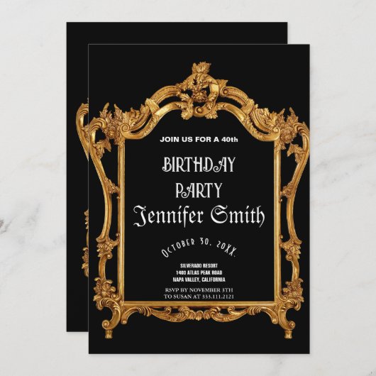 40. Geburtstag Party Gold Einladung (Vorne/Hinten)