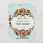 40. Geburtstag Party Gold Glitzer Vintage Rose Einladung (Vorne/Hinten)