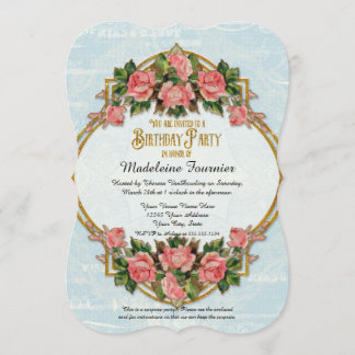 40. Geburtstag Party Gold Glitzer Vintage Rose Einladung