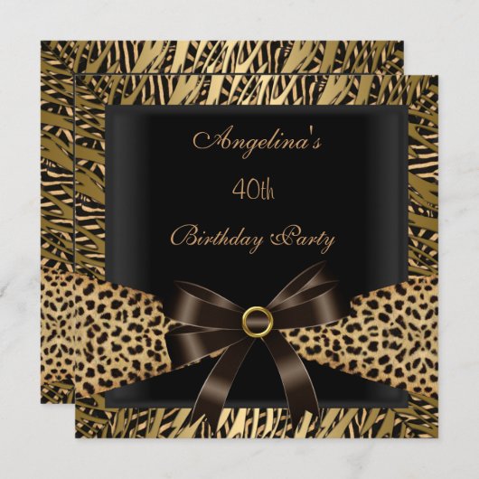 40. Geburtstag Party Gold Leopard Brown Black Einladung (Vorne/Hinten)