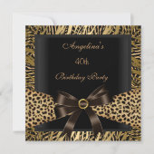 40. Geburtstag Party Gold Leopard Brown Black Einladung (Vorderseite)
