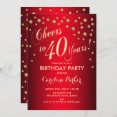 40. Geburtstag Party - Gold Red Einladung (Vorne/Hinten)