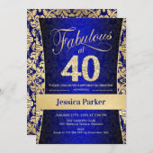 40. Geburtstag Party - Gold Royal Blue Einladung (Vorne/Hinten)
