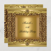 40. Geburtstag Party Gold Zebra Black Einladung (Vorne/Hinten)