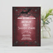 40. Geburtstag Party Gothic Red Einladung (Stehend Vorderseite)