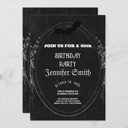 40. Geburtstag Party Gothic Red Einladung (Vorne/Hinten)