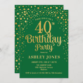 40. Geburtstag Party - Grün & Gold Einladung (Vorne/Hinten)