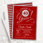 40. Geburtstag Party - JEDES ALTER Rot Silber Einladung<br><div class="desc">Party Einladung zum 40. Geburtstag für Damen und Herren. Elegante Einladungskarte in Rot mit Imitaten Glitzer Silber Folie. Features typografischer Script-Schriftart. Bis 40 Jahre! Kann in jedes Jahr personalisiert werden. Ideal für ein Meilenstein Erwachsenenfeiern.</div>