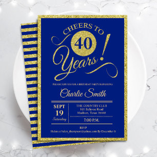 40. Geburtstag Party - JEDES ALTER Royal Blue Gold Einladung