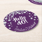 40. Geburtstag Party lila Diamanten Runder Pappuntersetzer (Angewinkelt)