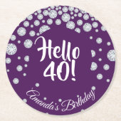 40. Geburtstag Party lila Diamanten Runder Pappuntersetzer (Vorderseite)