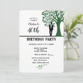 40. Geburtstag Party Man Silhouette von Tree Einladung (Stehend Vorderseite)