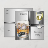 40. Geburtstag Party Mens Drinks Metal Black Silve Einladung (Vorne/Hinten)