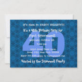 40. Geburtstag Party Modern Blue Flowers W1497 Einladung (Rückseite)