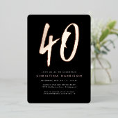 40. Geburtstag Party Moderne fette Rose schwarz Folieneinladung (Stehend vorne)