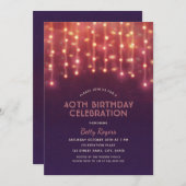 40. Geburtstag Party Modernes Glitzer String Light Einladung (Vorne/Hinten)