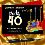 40. Geburtstag Party Music Rocks 40 Gold Folieneinladung<br><div class="desc">Feiern Sie Ihren 40. Geburtstag im Rock and Roll-Stil mit dieser farbenfrohen, psychedelischen Gitarrenmusik personalisierte Schwarz-Gold-Einladung. Fügen Sie den Namen des Geburtstagsfeiers hinzu, um zu erklären, dass sie wirklich Rock 40 tun. Ein unterhaltsames musikalisches Design mit moderner Goldtypografie und musikalischen Noten für den Rockstar, der will, vierzig im Rock'n'Roll-Stil zu...</div>
