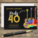 40. Geburtstag Party Musikgitarre Rocks 40 Einladung<br><div class="desc">Personalisierte Rocks 40 Gold moderne Typografie 40. Geburtstag Party Einladungen mit musikalischen Noten und drei coole farbenfrohe Aquarellgitarre Designs. Dieses leicht zu bedienende Template lädt zum Feiern von vierzig Rock'n'Roll ein und ist ideal für Gitarristen, Musiker und Musiker. Jeder Gitarrenspieler wird Ihnen sagen, dass Sie nie zu viele Gitarren haben...</div>