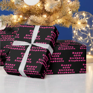 40. Geburtstag Party Name Black Pink Moderne Muste Geschenkpapier