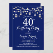 40. Geburtstag Party - Navy Blue Einladung (Vorne/Hinten)